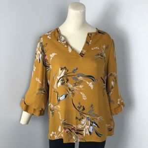 Ivanka Trump Mustard Floral Blouse Size Large